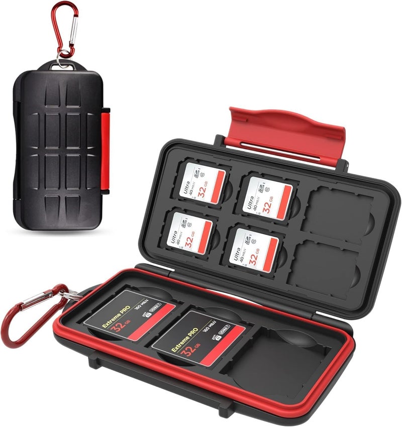 Kiorafoto 9 Slots Professional Water-Resistant Anti-Shock Holder Storage SD SDHC SDXC CF Memory Card Case Protector Cover with Carabiner for 6 SD Cards & 3 CF Compact Flash Cards - Image 1